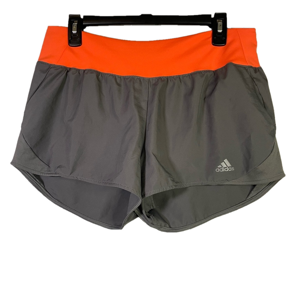 Adidas Run It Climalite Gray Orange Running Reflective Shorts Women's Size Large
